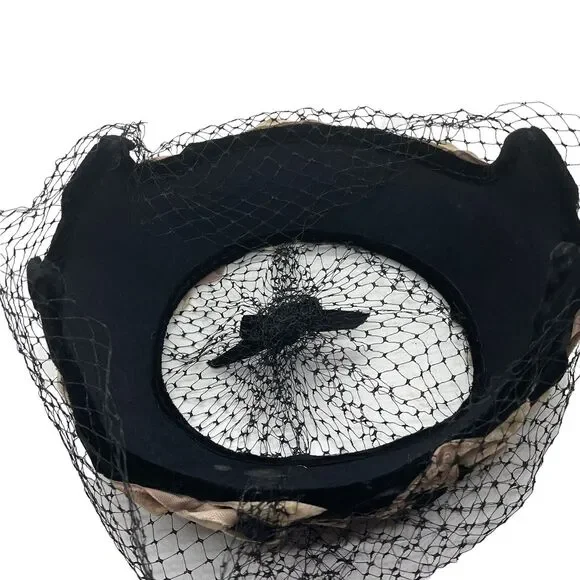 Cocktail Hat Vintage Velvet Ribbon Women's 50s Mesh Veil Open Top Retro Chic